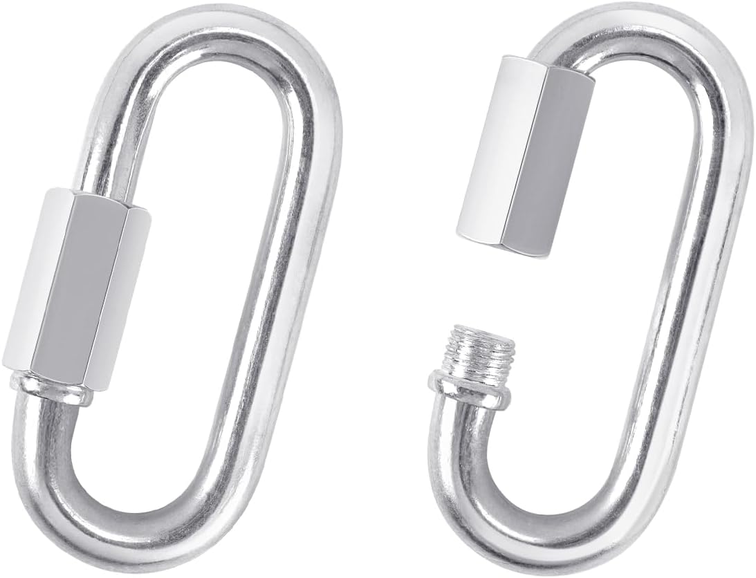 2 Pack M8 D-Shape Silver Metal Screw Lock Carabiner, Chain Hooks for Outdoor Traveling Equipment, Connecting Hammock