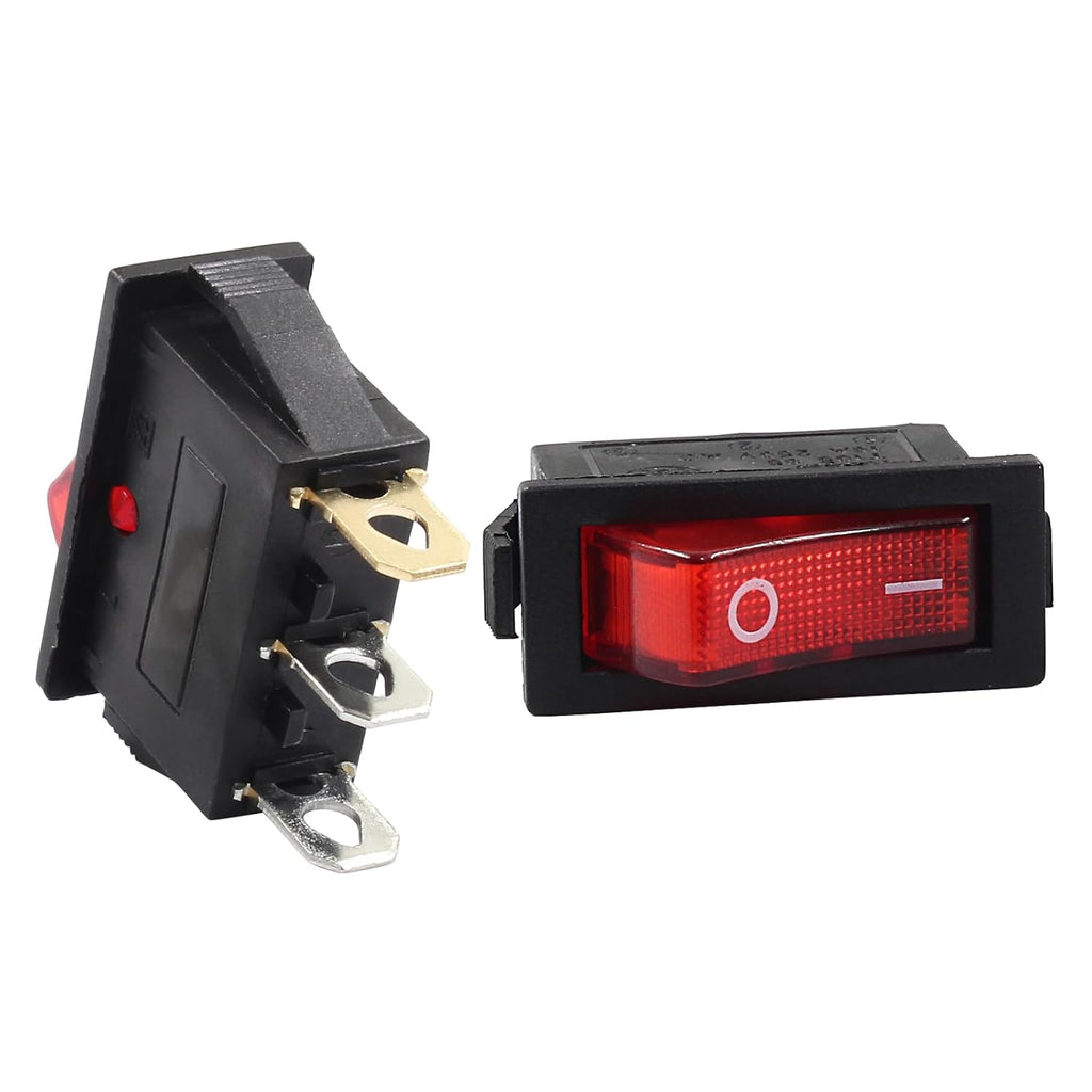 6 Pcs 2 Position 3 Pin SPST Boat Rocker On/Off Switch, AC 120V/10A 250V/16A Illuminated LED Boat Toggle Switch for Electrical Appliance (Red Light)