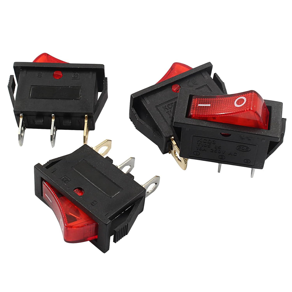 6 Pcs 2 Position 3 Pin SPST Boat Rocker On/Off Switch, AC 120V/10A 250V/16A Illuminated LED Boat Toggle Switch for Electrical Appliance (Red Light)
