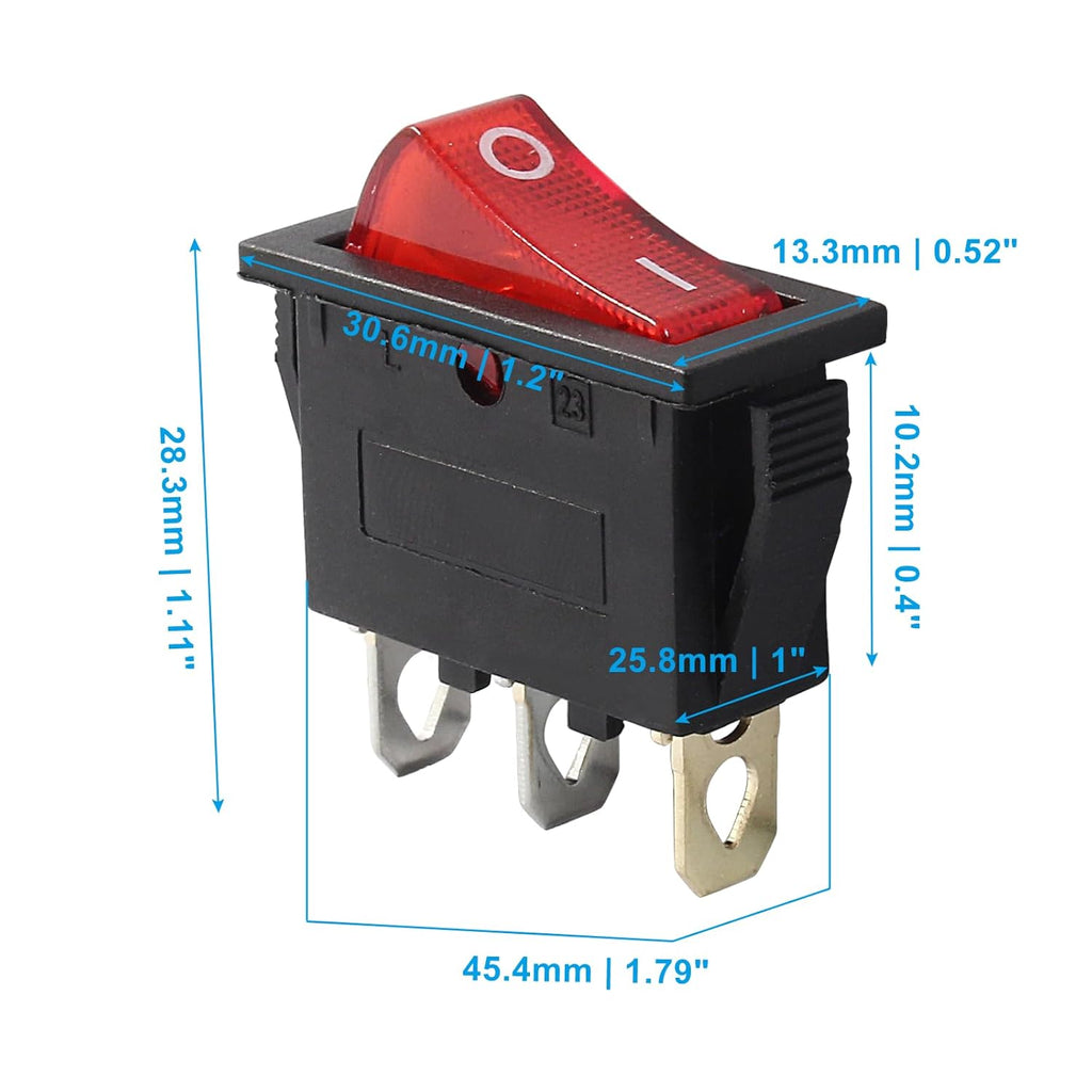 6 Pcs 2 Position 3 Pin SPST Boat Rocker On/Off Switch, AC 120V/10A 250V/16A Illuminated LED Boat Toggle Switch for Electrical Appliance (Red Light)