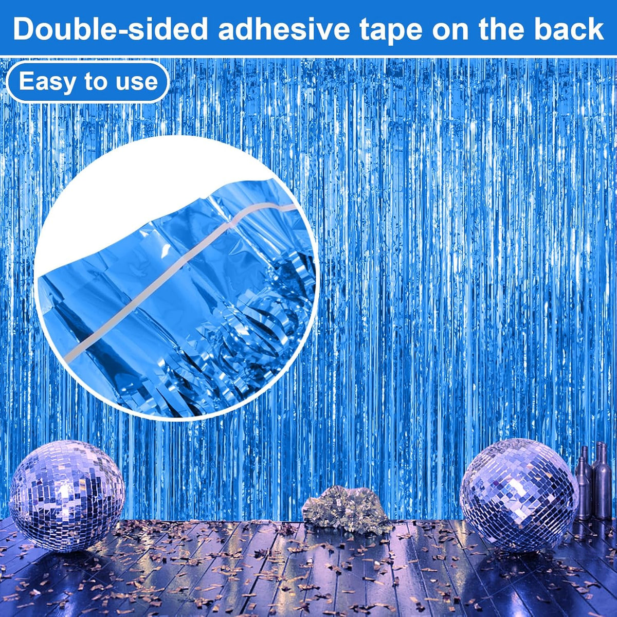 2 Pack Blue Backdrop Streamers Party Decorations Tinsel Fringe Backdrop Ocean Themed Decorations Foil Curtain Blue Birthday Ocean Party Decor Supplies