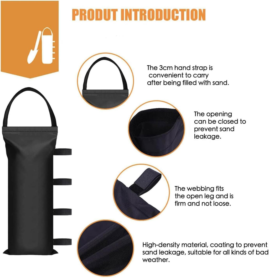100 LBS Canopy Weights Sand Bags for Canopy Outdoor Advertising Tent Sunshade Fixed Windproof Pop up Canopy Tent（No Sand Black (4-Pack)