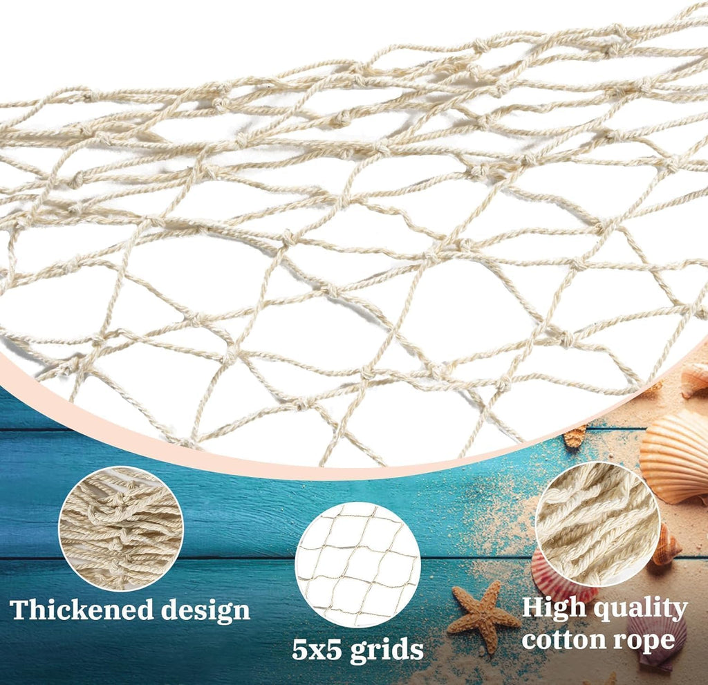Fish Net Decorations for Party - 2PCS 39.37 * 78.74 in Fishing Net Decoration Netting for Wall Photo Hanging Nautical Fishnet Table Runner Decorative Ocean Theme Birthday Party Rope Nets