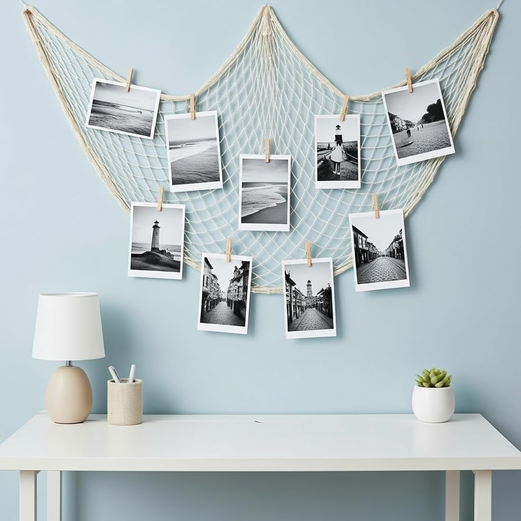 Fish Net Decorations for Party - 2PCS 39.37 * 78.74 in Fishing Net Decoration Netting for Wall Photo Hanging Nautical Fishnet Table Runner Decorative Ocean Theme Birthday Party Rope Nets