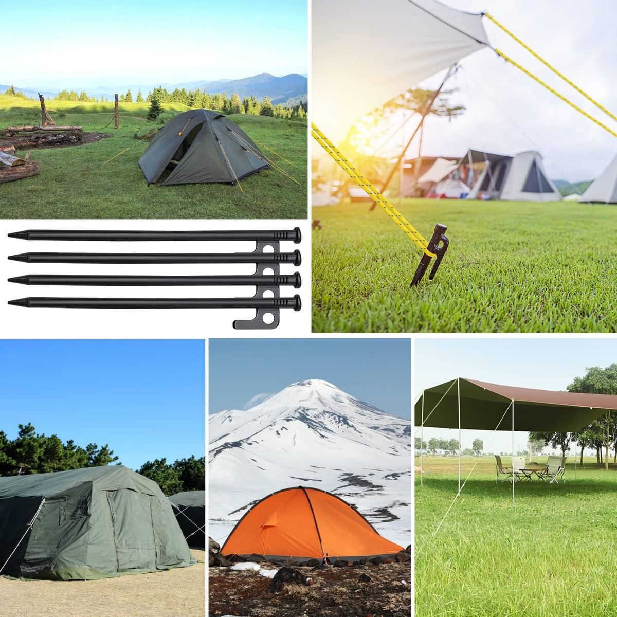 8 Pack 8in Heavy Duty Forged Steel Tent Stakes and Hammer Set, with Storage Pouch, Available in Rocky Place