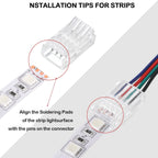 20 Pcs 4 Pin 10 mm LED Strip Connector RGB Lights Waterproof Adapter 22 AWG Wires Connector for Strip Light Unwired Gapless Track 5v 12v 24v
