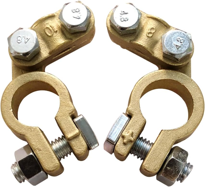 Brass Battery Terminal Ends, Top Post Battery Terminals Connector Set for Marine Car Boat RV Vehicles (1 Pair)
