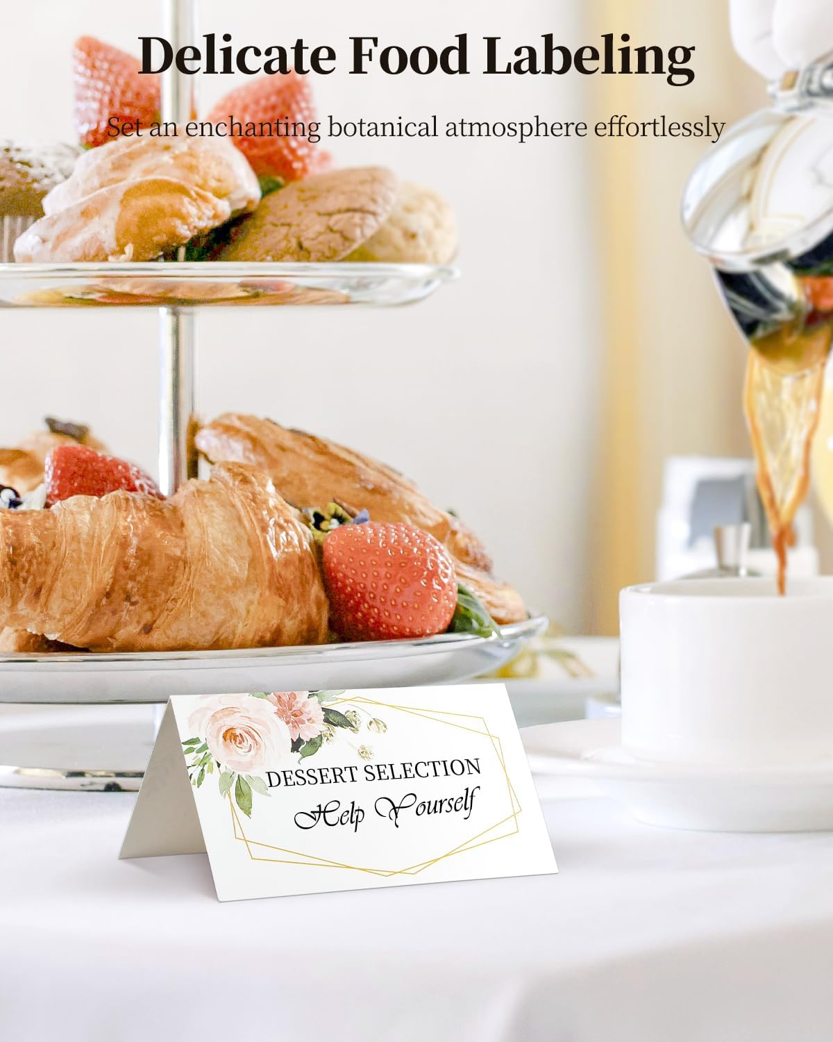 60 Pcs Paper Place Cards for Table Setting, 3.5" x 2" (Folded), Watercolor Rose Flower Seating Cards, Floral Table Tent Name Cards for Table Setting, Food Labels for Wedding Banquet Buffet