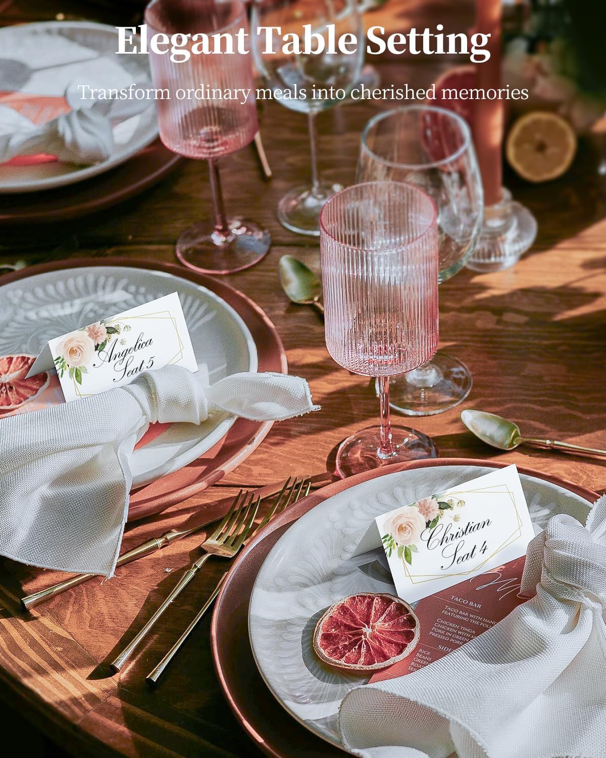 60 Pcs Paper Place Cards for Table Setting, 3.5" x 2" (Folded), Watercolor Rose Flower Seating Cards, Floral Table Tent Name Cards for Table Setting, Food Labels for Wedding Banquet Buffet