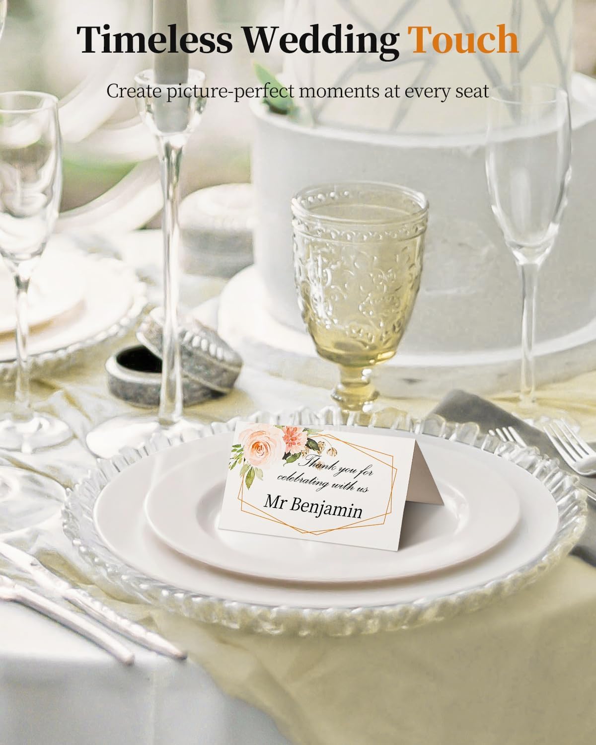 60 Pcs Paper Place Cards for Table Setting, 3.5" x 2" (Folded), Watercolor Rose Flower Seating Cards, Floral Table Tent Name Cards for Table Setting, Food Labels for Wedding Banquet Buffet