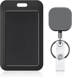 3 Pack Sliding ID Badge Holder Hard Black Vertical Plastic Card Case and 2 Pack Metal Retractable Keychain Heavy Duty Metal Retractable Badge Reel