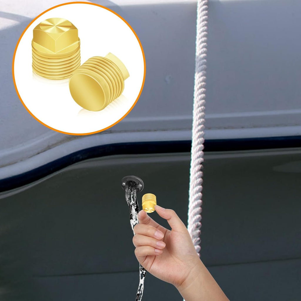 2 Pcs Boat Drain Plug, Solid Brass Boat Plug 1/2 Inch NPT Boat Plugs Hull Spare Garboard Drain Plug Compatible with Glastron Bayliner Sea Ray Four Winns Starcraft Boat Parts, Suitable for Most Hulls