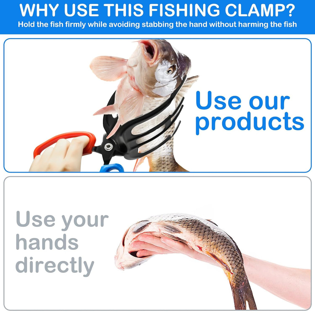 Fish Gripper, Fish Grabber Tool Metal Fish Grippers for Fishing, 3 Claw Fish Grips Anti-Slip Fishing Pliers Gripper Control Clamp Claw Fish Pliers Catch Fish Fishing Accessories, Ideal for Anglers¡­