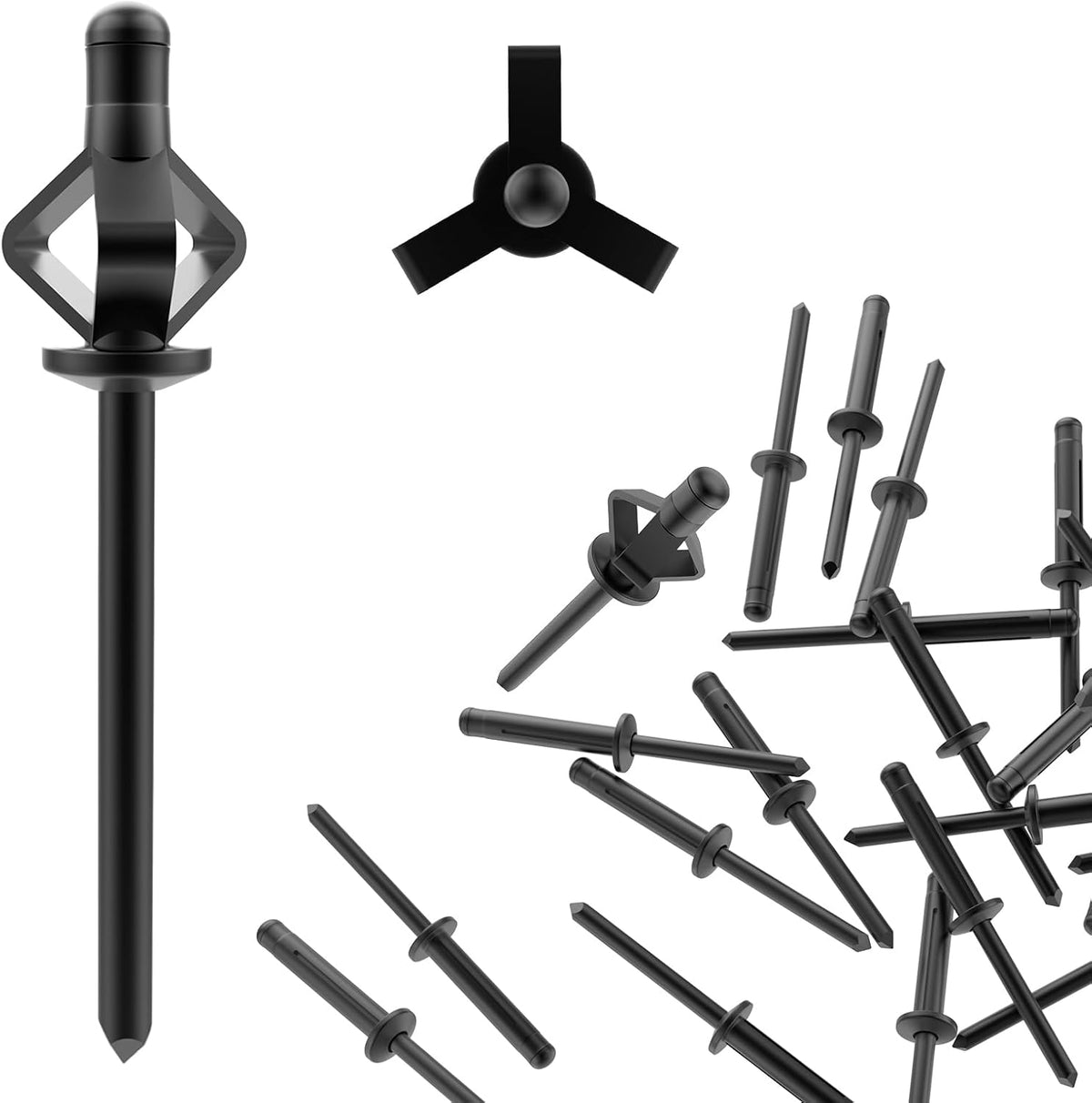100 Pcs 3/16" x 1" Tri-Fold Exploding Rivets, All Black Long Tri Grip Rivets, Solid Aluminum Blind Rivets for Metal Leather Rivets for Kayak Marine Boat