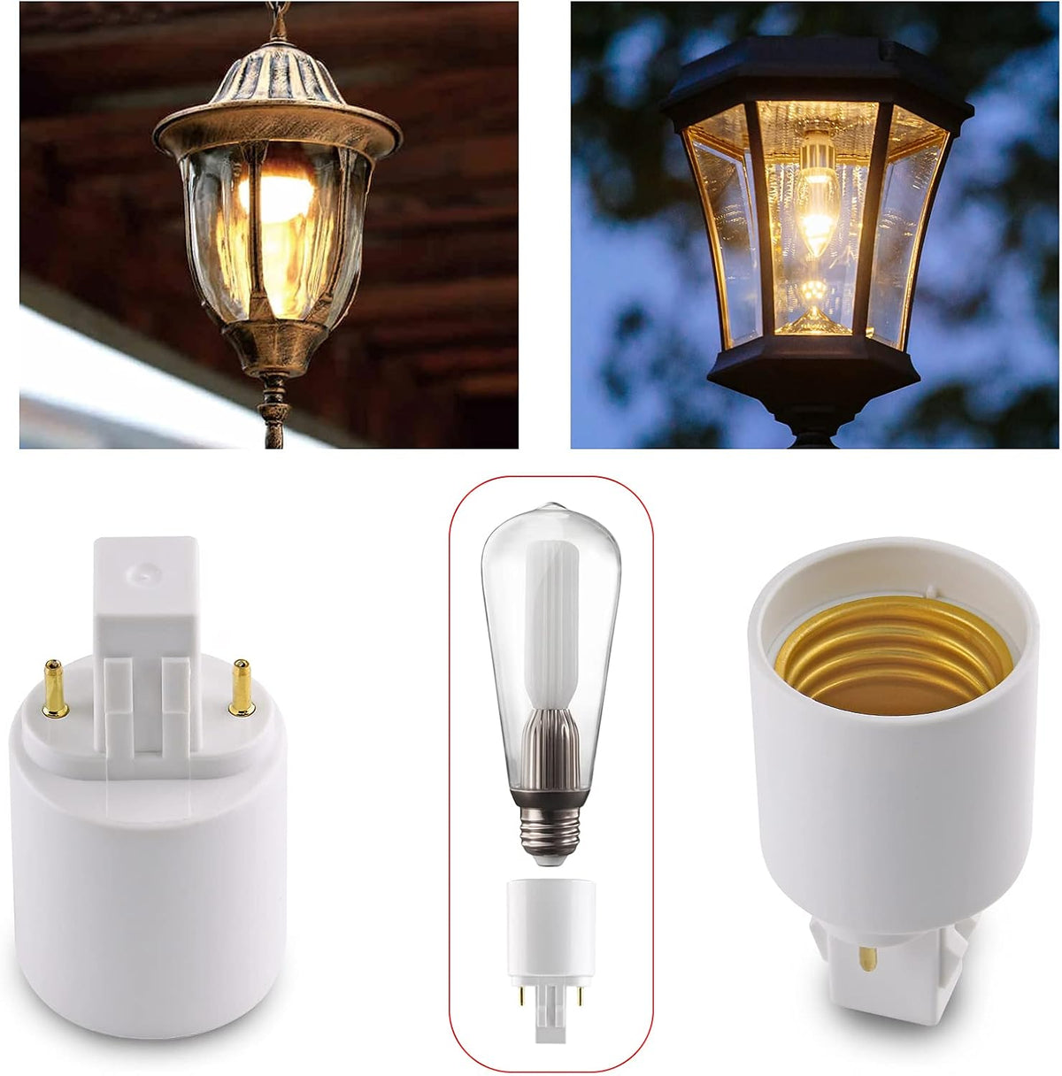 4pcs Gx23 to E26/E27 Socket Adapter, Gx23 to E27 Lamp Base Holder, 2 Pin Bulb Base Converter LED Accessories