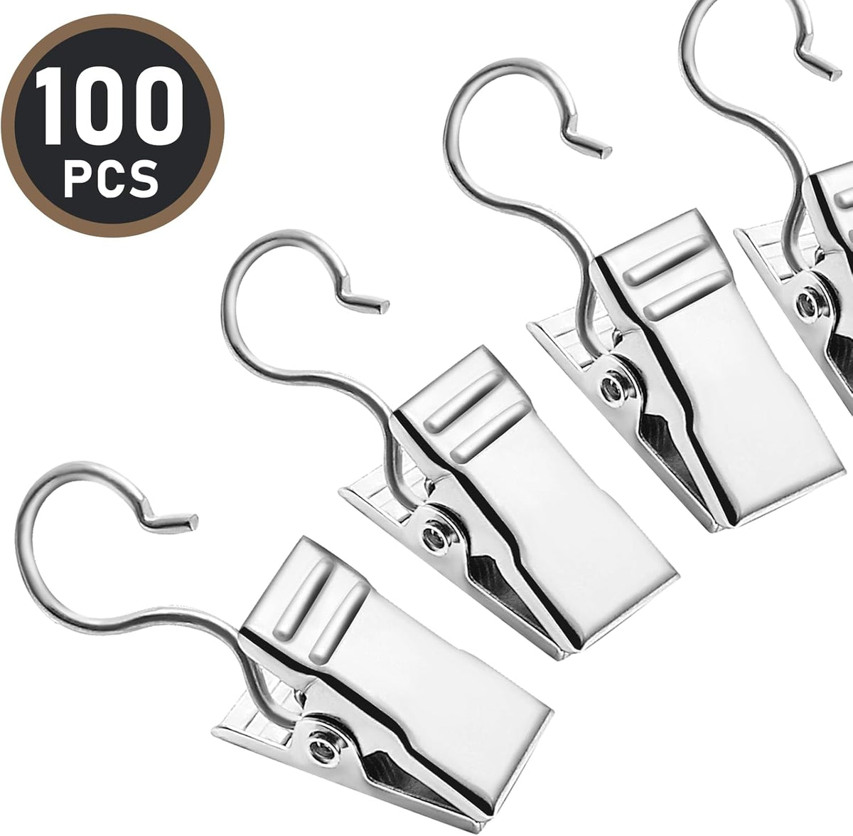 Small Hanging Clip for Curtains - 100 Pack Camper Awning Lights Clips with Light Hanger Hooks, Best for Camp Tent Photo Display Indoor Outdoor Decoration（Silver）