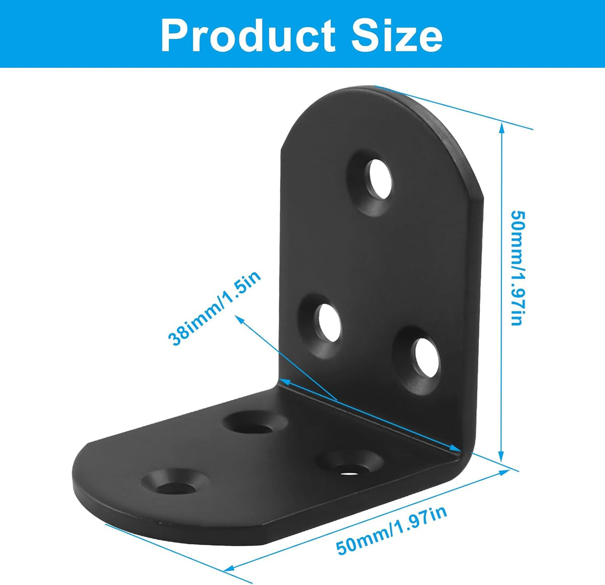 4 Pack Heavy Duty Floating Shelf Bracket, 1.97x1.97x1.5in, Stainless Steel Corner Brace 90 Degree, Durable Angle L Brackets for Furniture/Beds, Sofas, Tables, and Chairs, 50mm x 50mm, Black