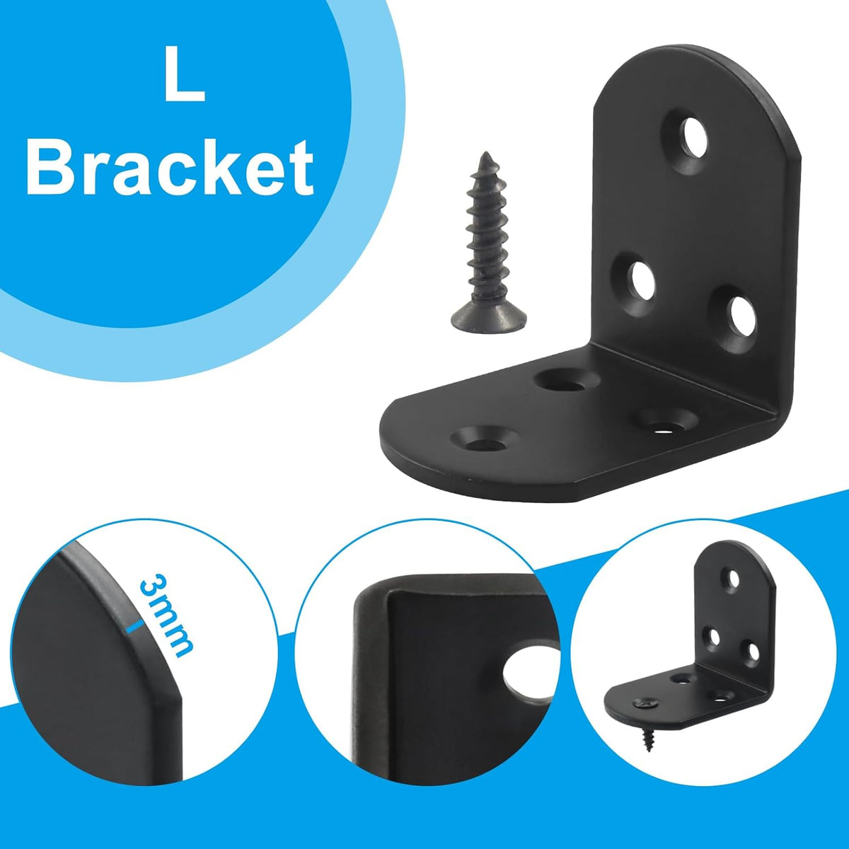 4 Pack Heavy Duty Floating Shelf Bracket, 1.97x1.97x1.5in, Stainless Steel Corner Brace 90 Degree, Durable Angle L Brackets for Furniture/Beds, Sofas, Tables, and Chairs, 50mm x 50mm, Black