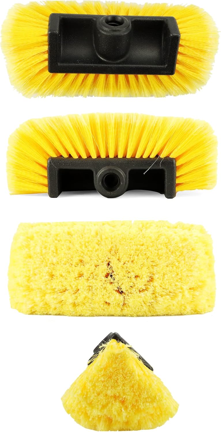 10in Car Wash Brush Head with Soft Bristle, for Cleaning Decks, Trucks, Car, RV, Boats, Home Siding, Camper, Yellow