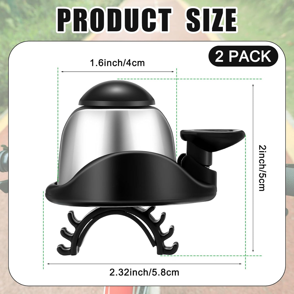 2 Pack Bicycle Bell - Compact & Loud - Mini Bike Bell for Road Bike Mountain Bike E-Bike - Silver