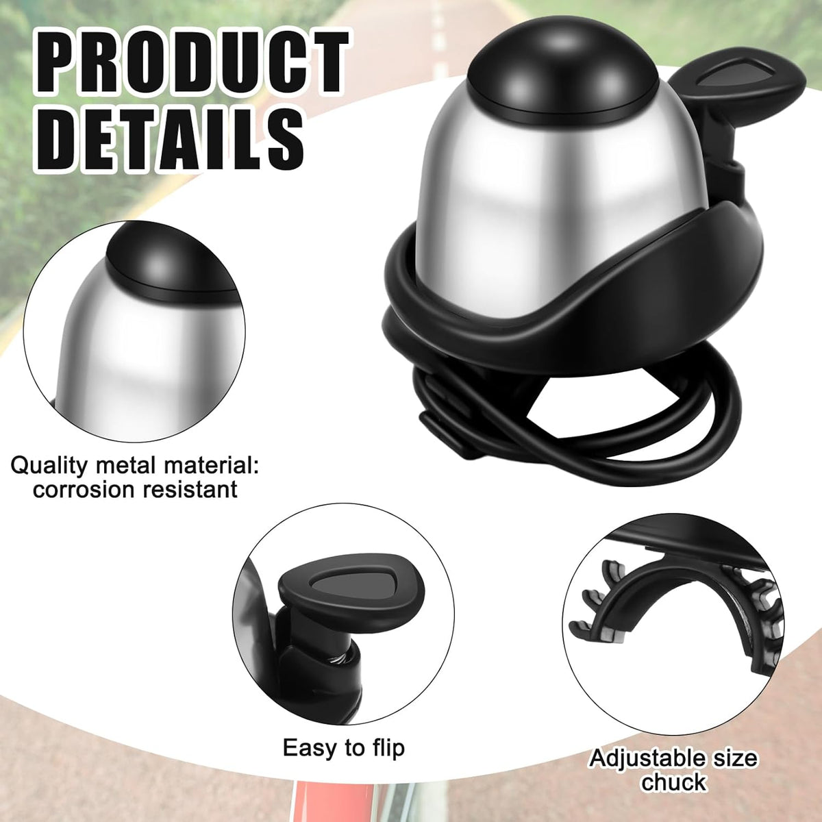 2 Pack Bicycle Bell - Compact & Loud - Mini Bike Bell for Road Bike Mountain Bike E-Bike - Silver