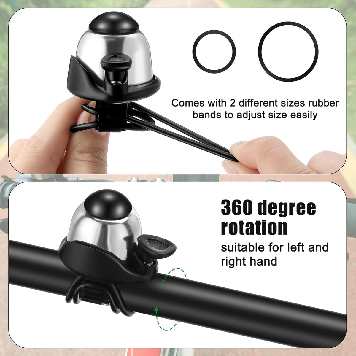 2 Pack Bicycle Bell - Compact & Loud - Mini Bike Bell for Road Bike Mountain Bike E-Bike - Silver