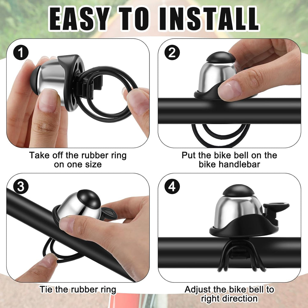 2 Pack Bicycle Bell - Compact & Loud - Mini Bike Bell for Road Bike Mountain Bike E-Bike - Silver