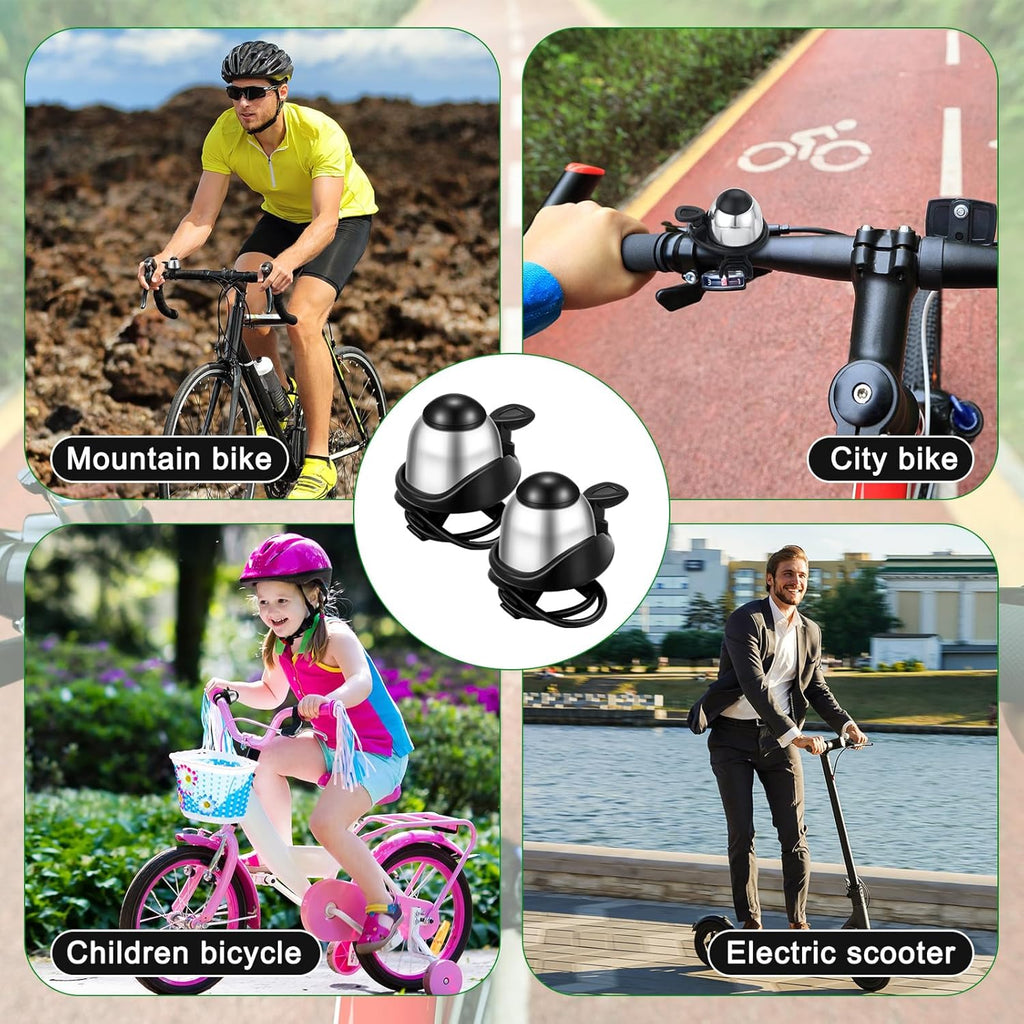 2 Pack Bicycle Bell - Compact & Loud - Mini Bike Bell for Road Bike Mountain Bike E-Bike - Silver