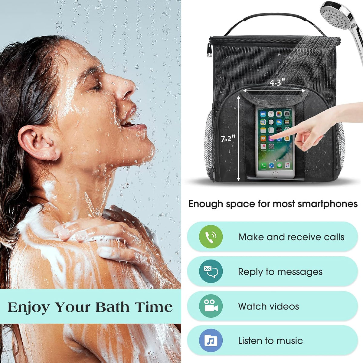 Mesh Shower Caddy Portable Dorm Tote Bag, Quick Dry Hanging Toiletry Bag, Large Capacity Shower Bag for College Dorm Room Essentials for Boys and Girls for Bath Camping (Black)