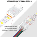 20 Pcs 5 Pin 10 mm LED Strip Connector RGB Lights Waterproof Adapter 22 Awg Wires Connector for Strip Light Unwired Gapless Track 5v 12v 24v