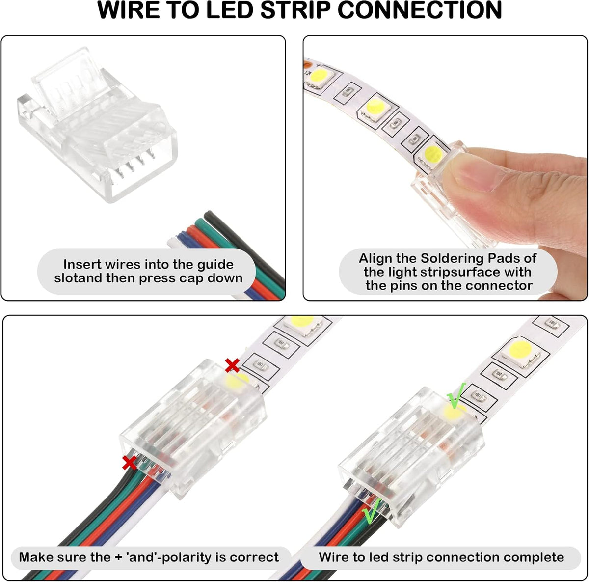 20 Pcs 5 Pin 10 mm LED Strip Connector RGB Lights Waterproof Adapter 22 Awg Wires Connector for Strip Light Unwired Gapless Track 5v 12v 24v