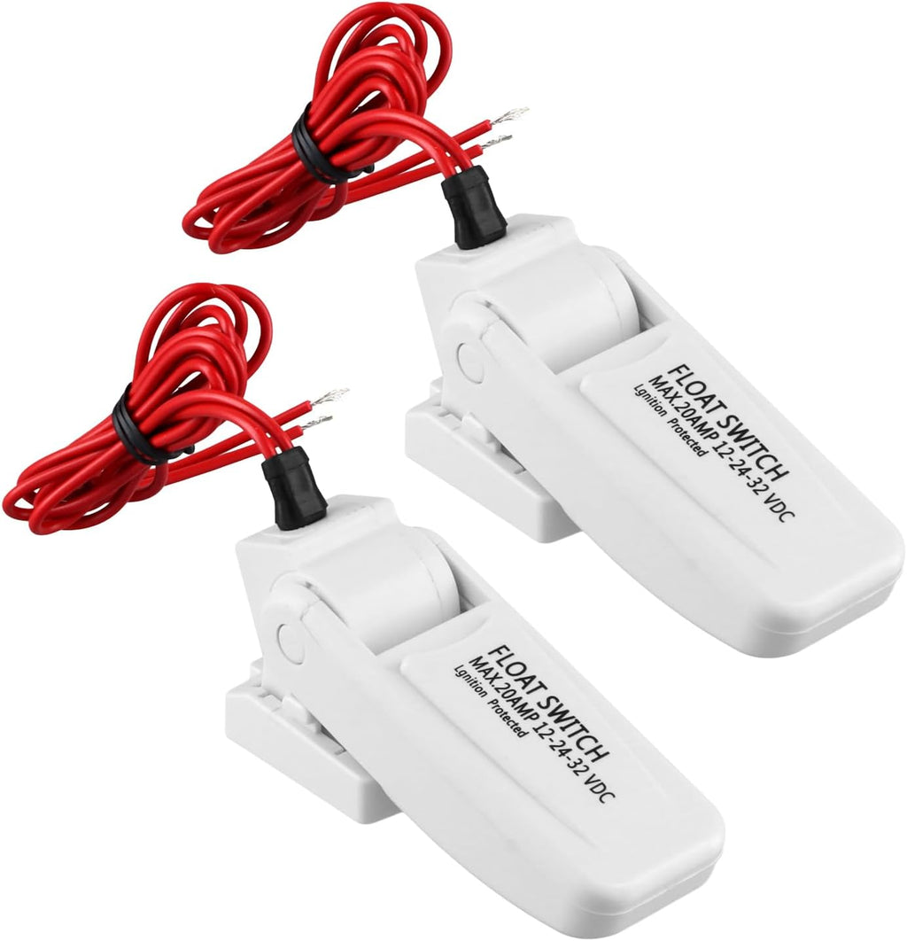 2 Pack Heavy-Duty Automatic Boat Bilge Pump Float Switch | Moisture Tight, Ignition Protected - 12/24/32VDC, 20A, Ultrasonic Welding Seals, for Boats Electric Water Pumps