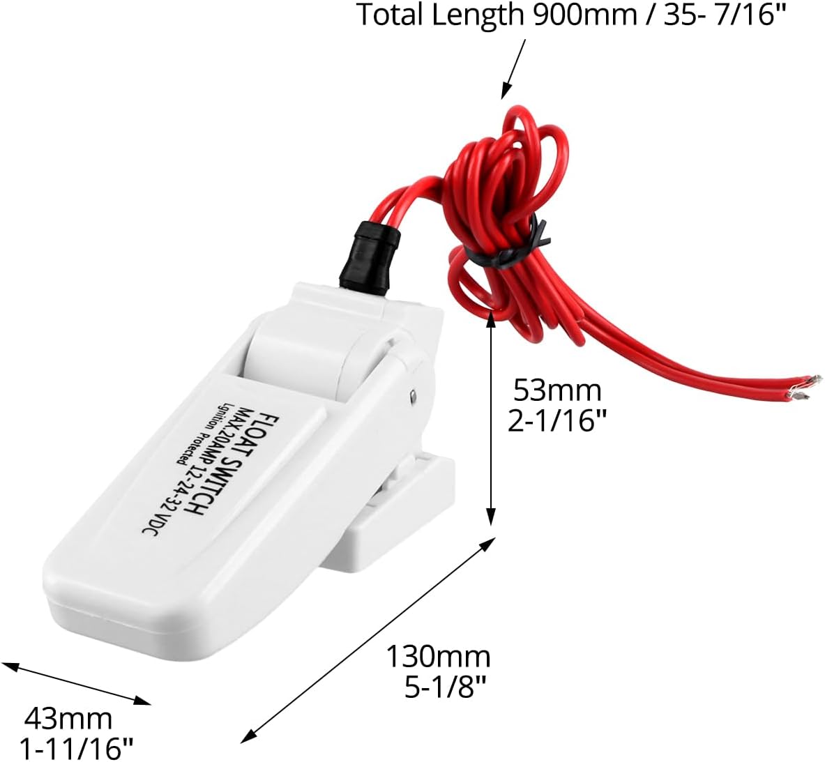 2 Pack Heavy-Duty Automatic Boat Bilge Pump Float Switch | Moisture Tight, Ignition Protected - 12/24/32VDC, 20A, Ultrasonic Welding Seals, for Boats Electric Water Pumps