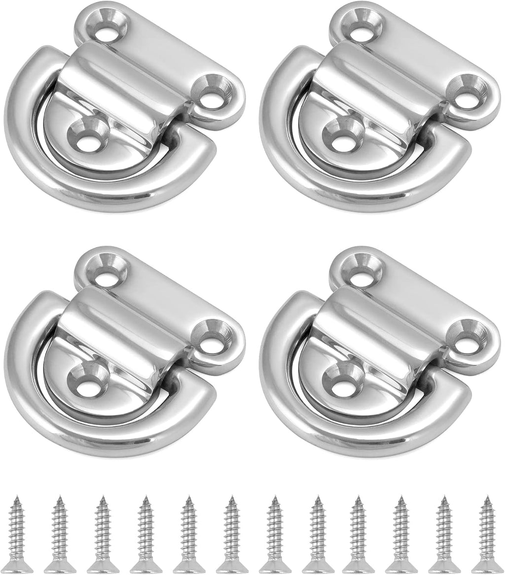 Marine Folding Pad Eye, 4 Pack Marine Grade Stainless Steel 316 D Ring Anchor, 44mm x 40mm Heavy Duty Desk Tie Down Anchor with Plate, for Marine Trailer Boats Truck