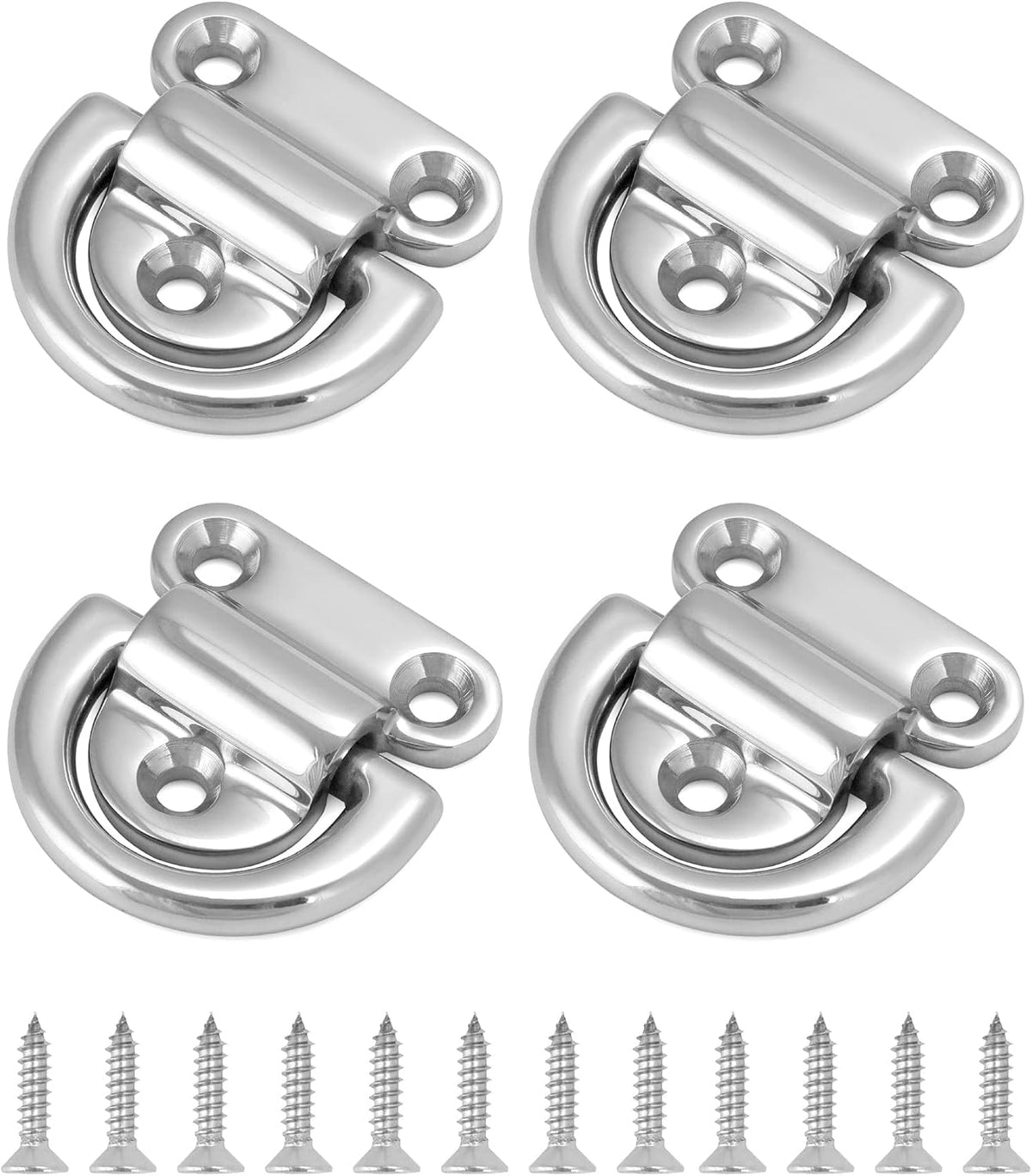 Marine Folding Pad Eye, 4 Pack Marine Grade Stainless Steel 316 D Ring Anchor, 44mm x 40mm Heavy Duty Desk Tie Down Anchor with Plate, for Marine Trailer Boats Truck