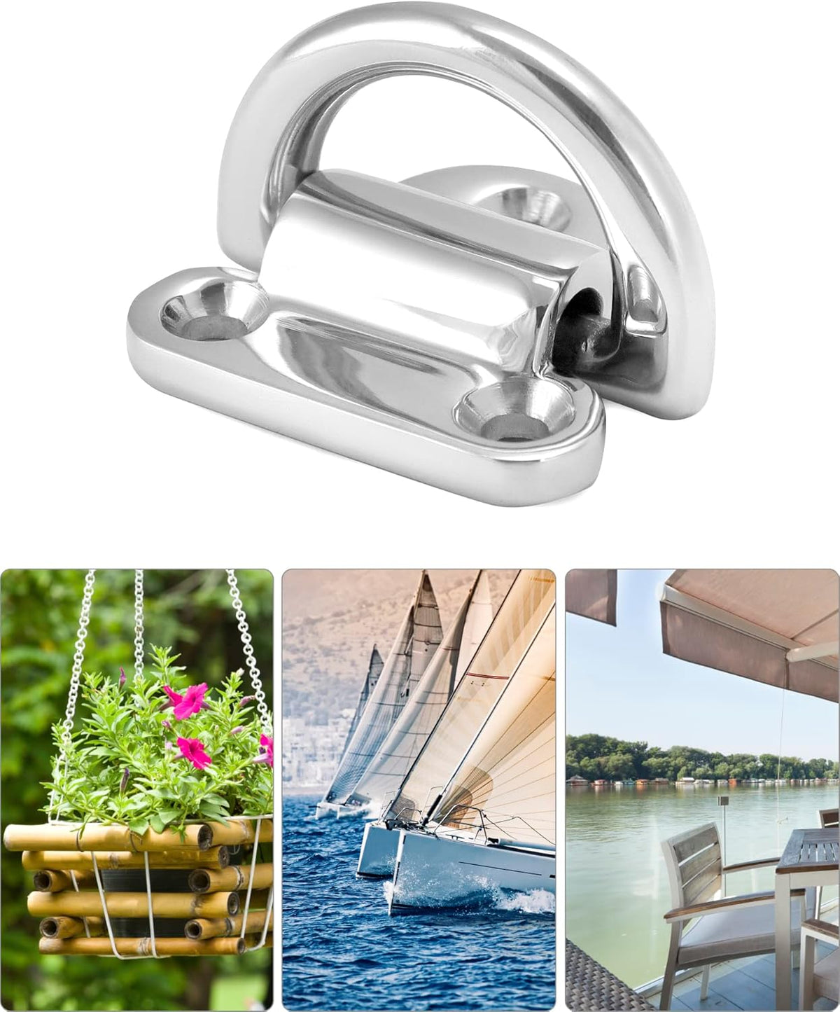 Marine Folding Pad Eye, 4 Pack Marine Grade Stainless Steel 316 D Ring Anchor, 44mm x 40mm Heavy Duty Desk Tie Down Anchor with Plate, for Marine Trailer Boats Truck