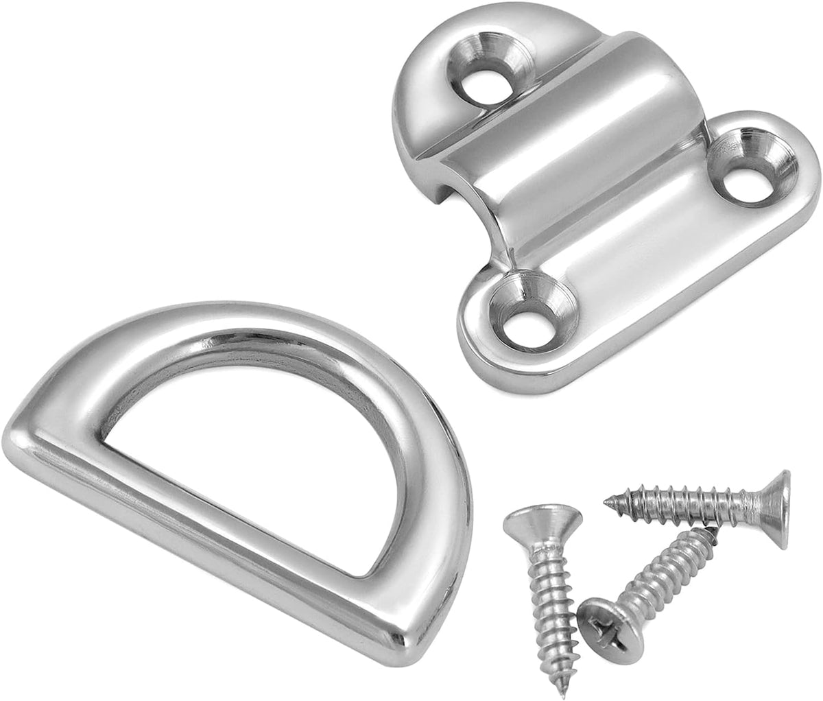 Marine Folding Pad Eye, 4 Pack Marine Grade Stainless Steel 316 D Ring Anchor, 44mm x 40mm Heavy Duty Desk Tie Down Anchor with Plate, for Marine Trailer Boats Truck