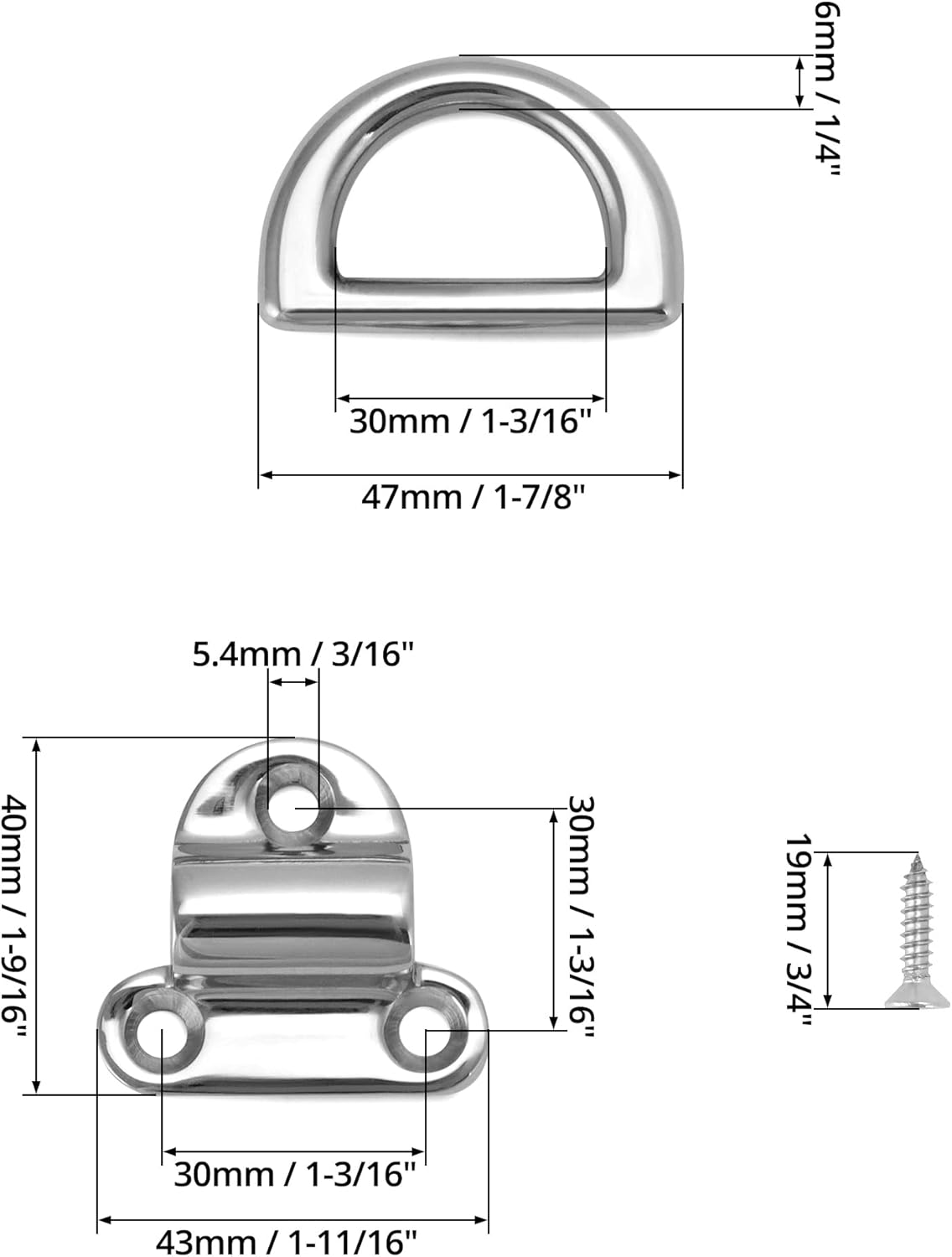 Marine Folding Pad Eye, 4 Pack Marine Grade Stainless Steel 316 D Ring Anchor, 44mm x 40mm Heavy Duty Desk Tie Down Anchor with Plate, for Marine Trailer Boats Truck