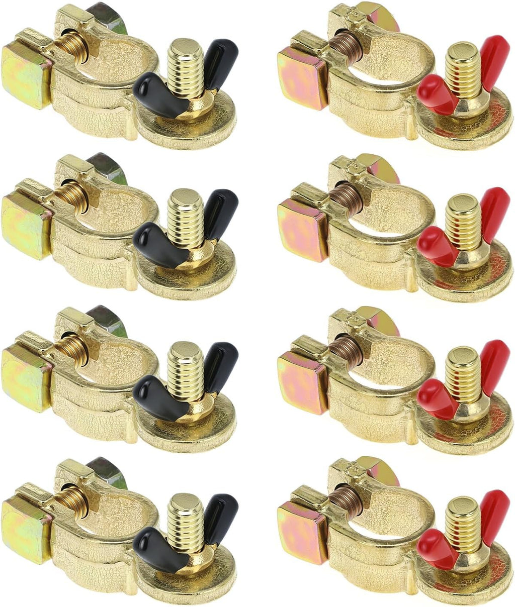 Brass Marine Grade Battery Terminal Top Post, 4 Pairs Battery Terminal Connectors, Battery Terminal Clamps for Boat Car RV, Fit All Standard Top of Post Batteries, 4 Positive + 4 Negative