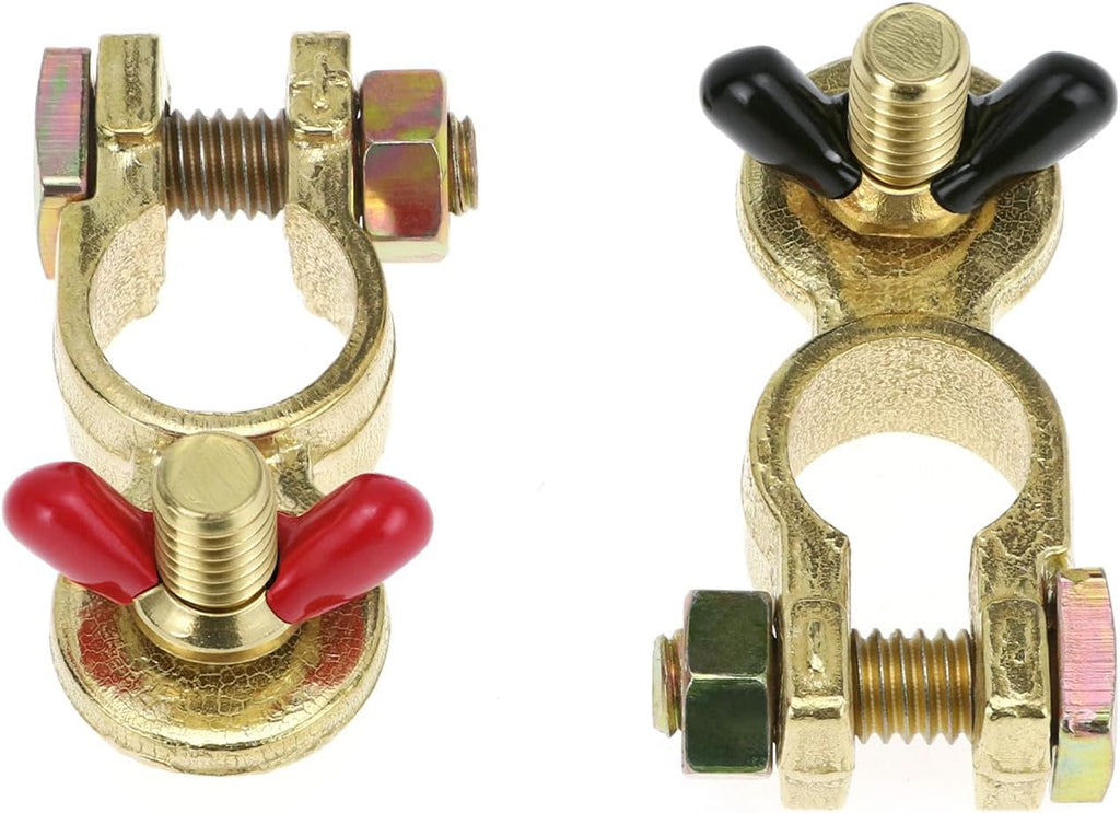 Brass Marine Grade Battery Terminal Top Post, 4 Pairs Battery Terminal Connectors, Battery Terminal Clamps for Boat Car RV, Fit All Standard Top of Post Batteries, 4 Positive + 4 Negative
