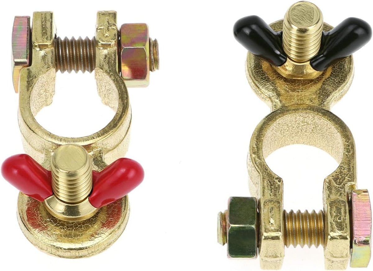 Brass Marine Grade Battery Terminal Top Post, 4 Pairs Battery Terminal Connectors, Battery Terminal Clamps for Boat Car RV, Fit All Standard Top of Post Batteries, 4 Positive + 4 Negative