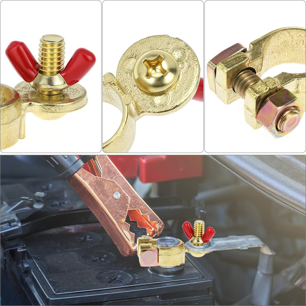 Brass Marine Grade Battery Terminal Top Post, 4 Pairs Battery Terminal Connectors, Battery Terminal Clamps for Boat Car RV, Fit All Standard Top of Post Batteries, 4 Positive + 4 Negative