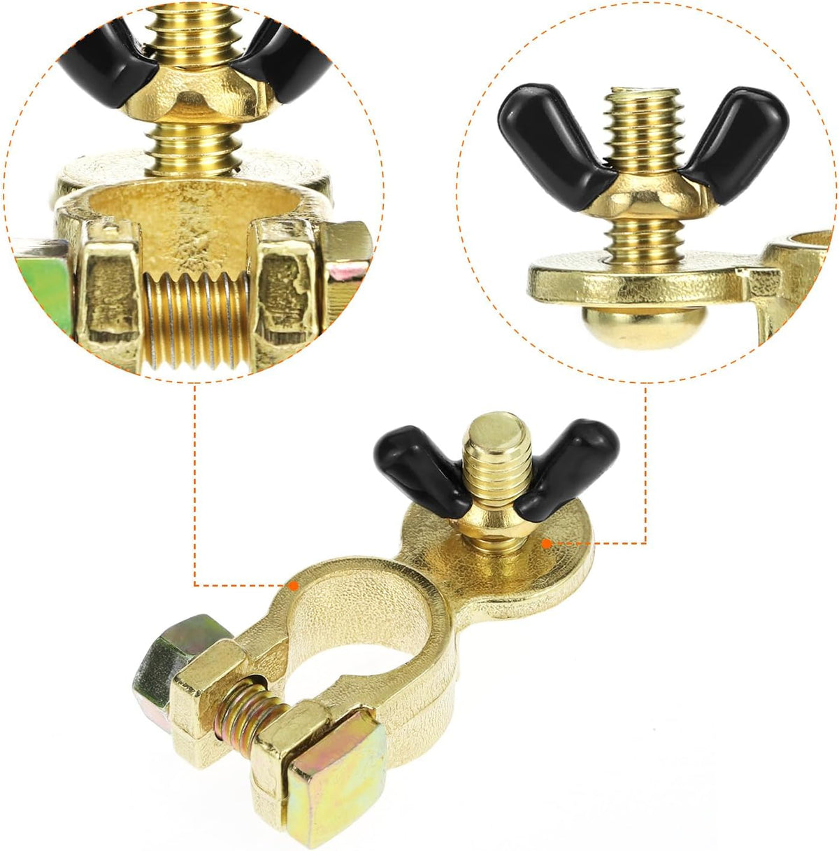 Brass Marine Grade Battery Terminal Top Post, 4 Pairs Battery Terminal Connectors, Battery Terminal Clamps for Boat Car RV, Fit All Standard Top of Post Batteries, 4 Positive + 4 Negative