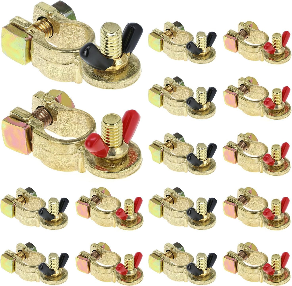 Brass Marine Grade Battery Terminal Top Post, 8 Pairs Battery Terminal Connectors, Battery Terminal Clamps for Boat Car RV, Fit All Standard Top of Post Batteries, 8 Positive + 8 Negative