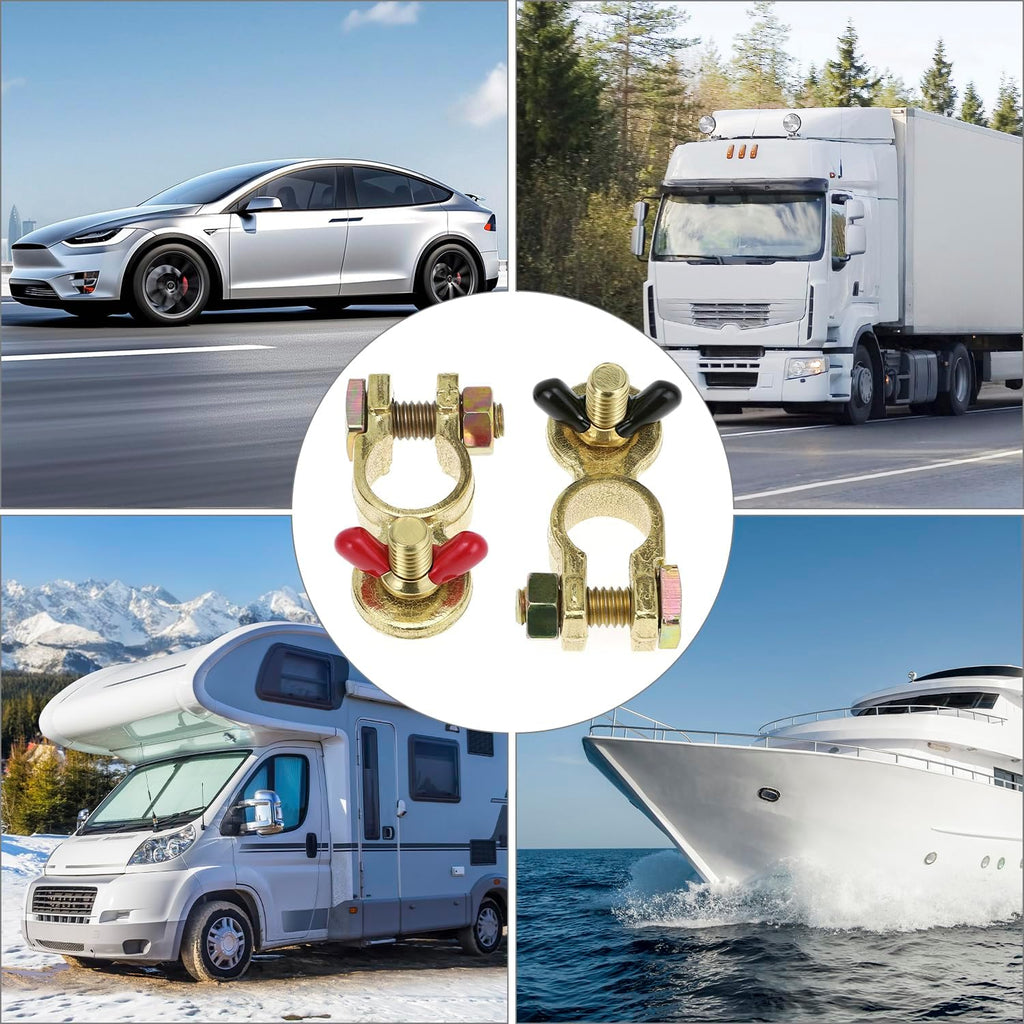 Brass Marine Grade Battery Terminal Top Post, 8 Pairs Battery Terminal Connectors, Battery Terminal Clamps for Boat Car RV, Fit All Standard Top of Post Batteries, 8 Positive + 8 Negative