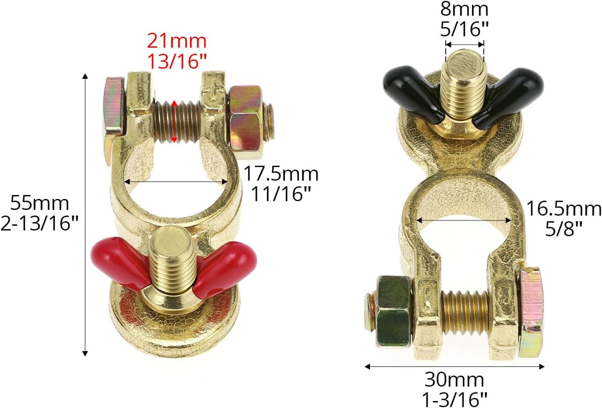 Brass Marine Grade Battery Terminal Top Post, 8 Pairs Battery Terminal Connectors, Battery Terminal Clamps for Boat Car RV, Fit All Standard Top of Post Batteries, 8 Positive + 8 Negative