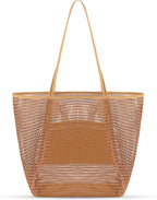 Mesh Beach Bag, Beach Bags for Women, Woven Straw Beach Tote Bag Waterproof with Inner Pocket, Packable Beach Bag