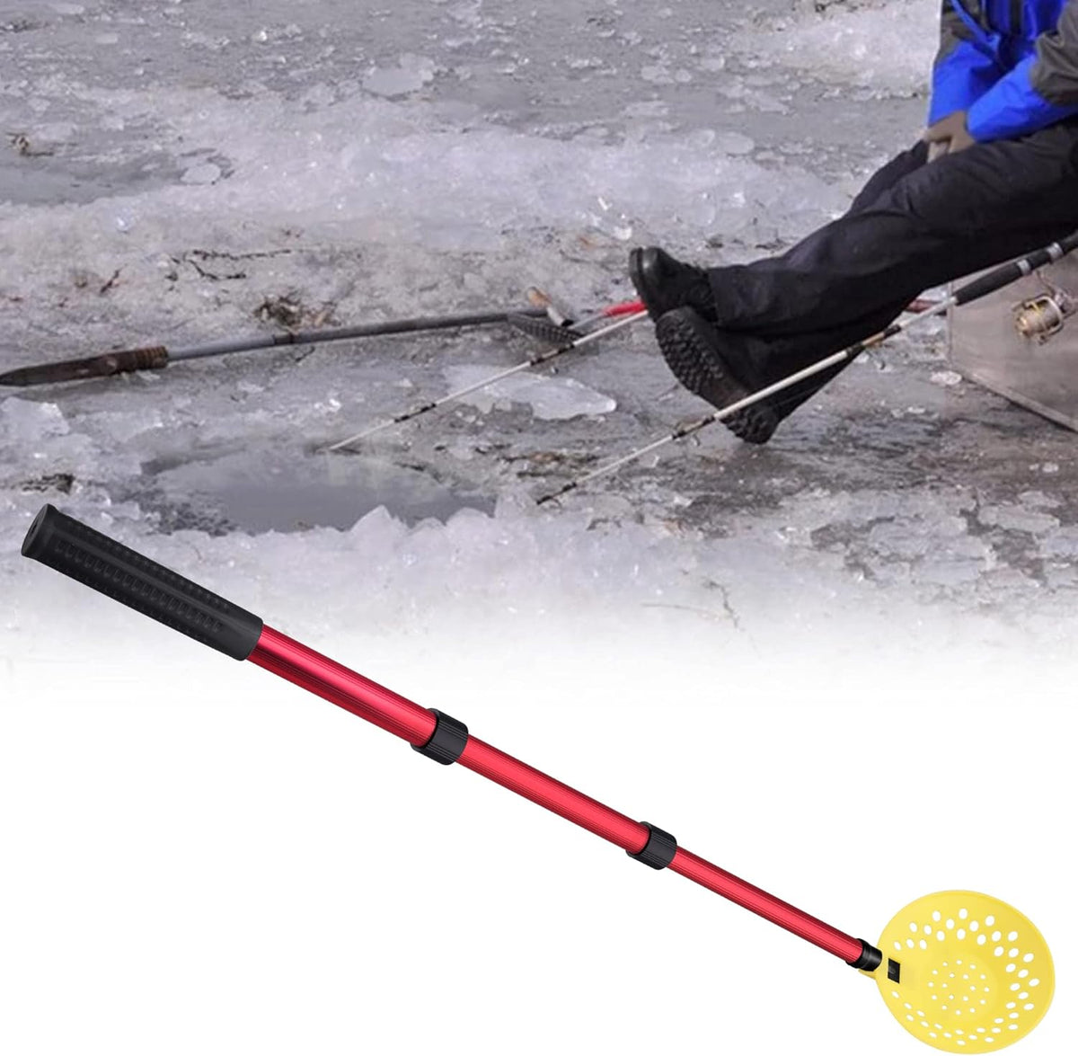 Adjustable Ice Fishing Skimmer Scoop-Winter Ice Fishing Scooper with Long Handle-Ice Fishing Gear for Scooping out Ice While Fishing