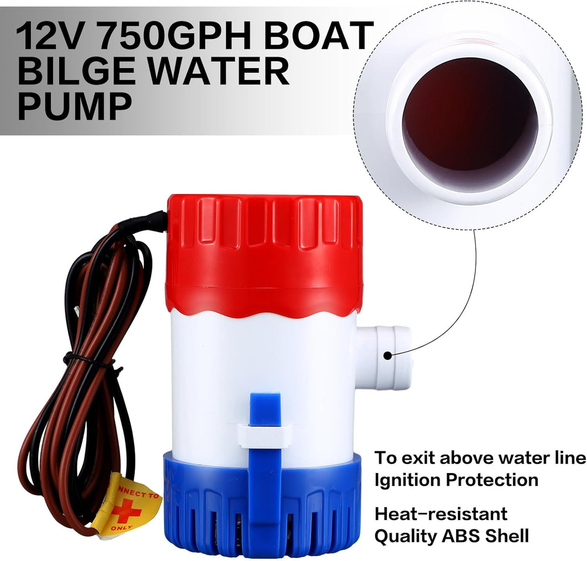 Landhoow Bilge Pump 12V with Float Switch Bilge for Boats DC 12V 24V 32V Portable Marine Electric Boat Water Pump(750 Gph)