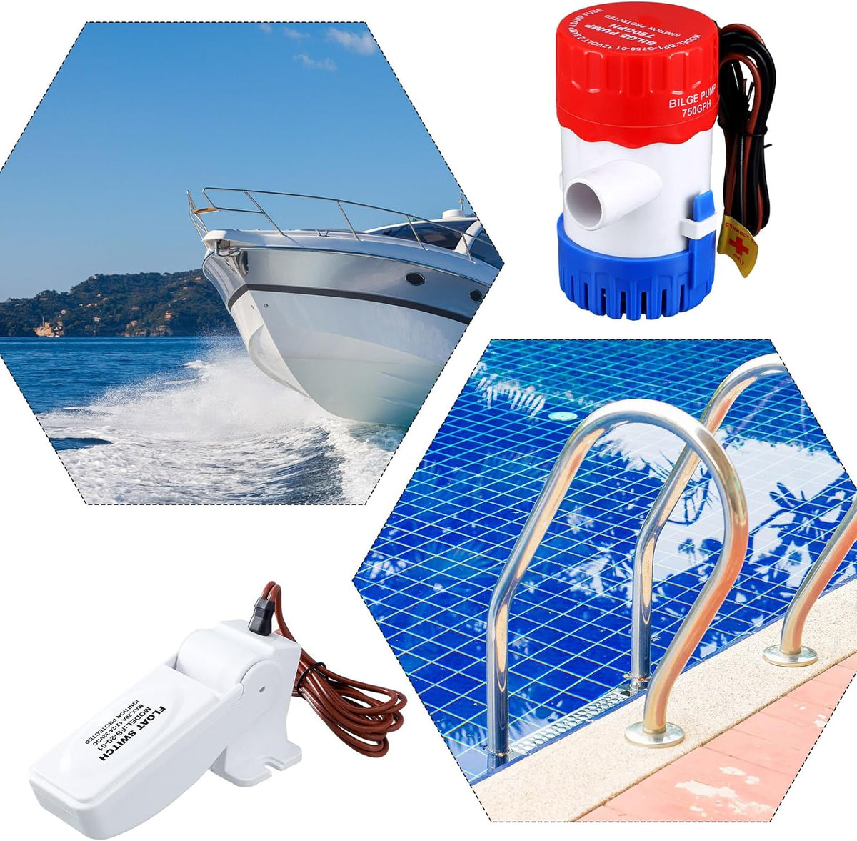 Landhoow Bilge Pump 12V with Float Switch Bilge for Boats DC 12V 24V 32V Portable Marine Electric Boat Water Pump(750 Gph)